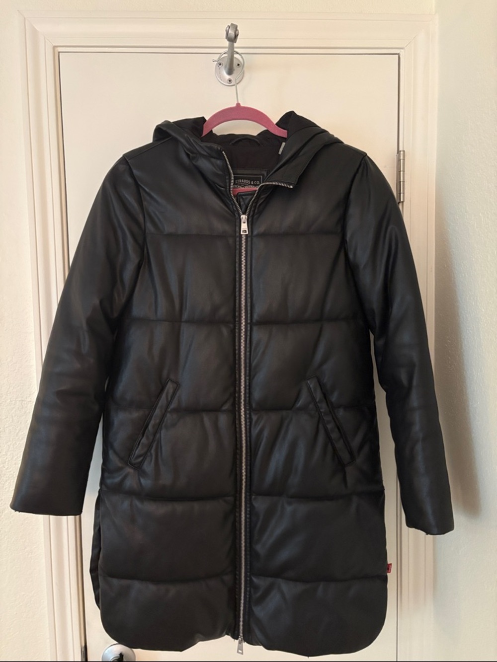 Levi's Black Faux Leather Quilted Jacket with Red Logo Tab XS